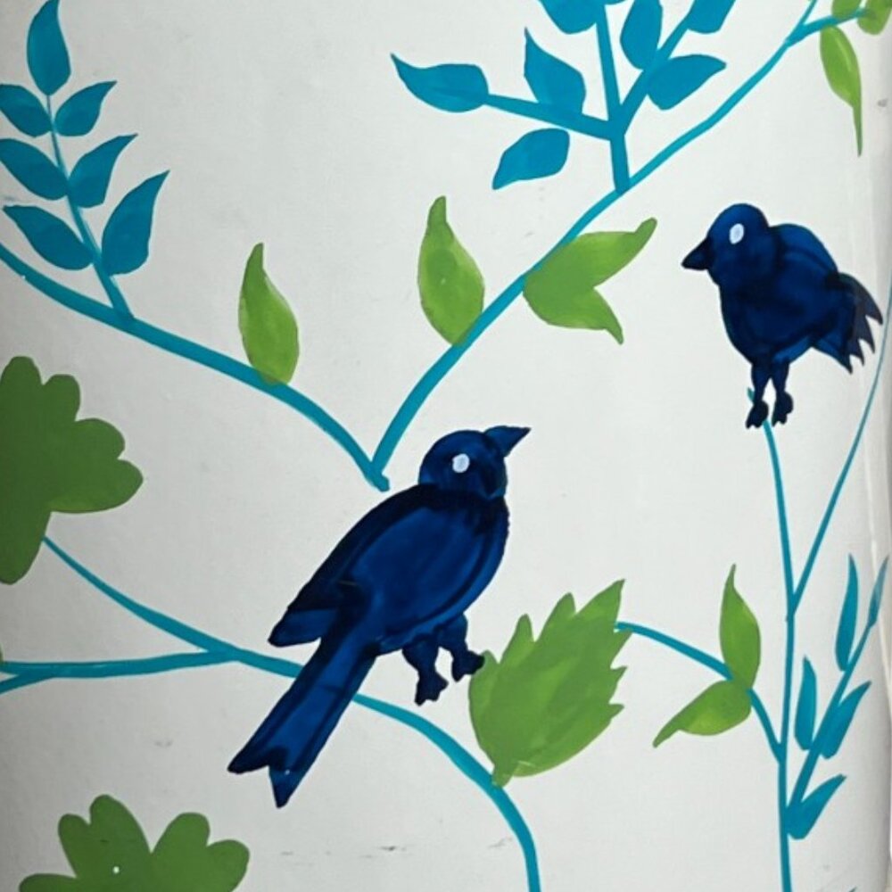 Vtg Enameled Steel Watering Can Bluebird Garden Handpainted Double-Sided India - Picture 2 of 16